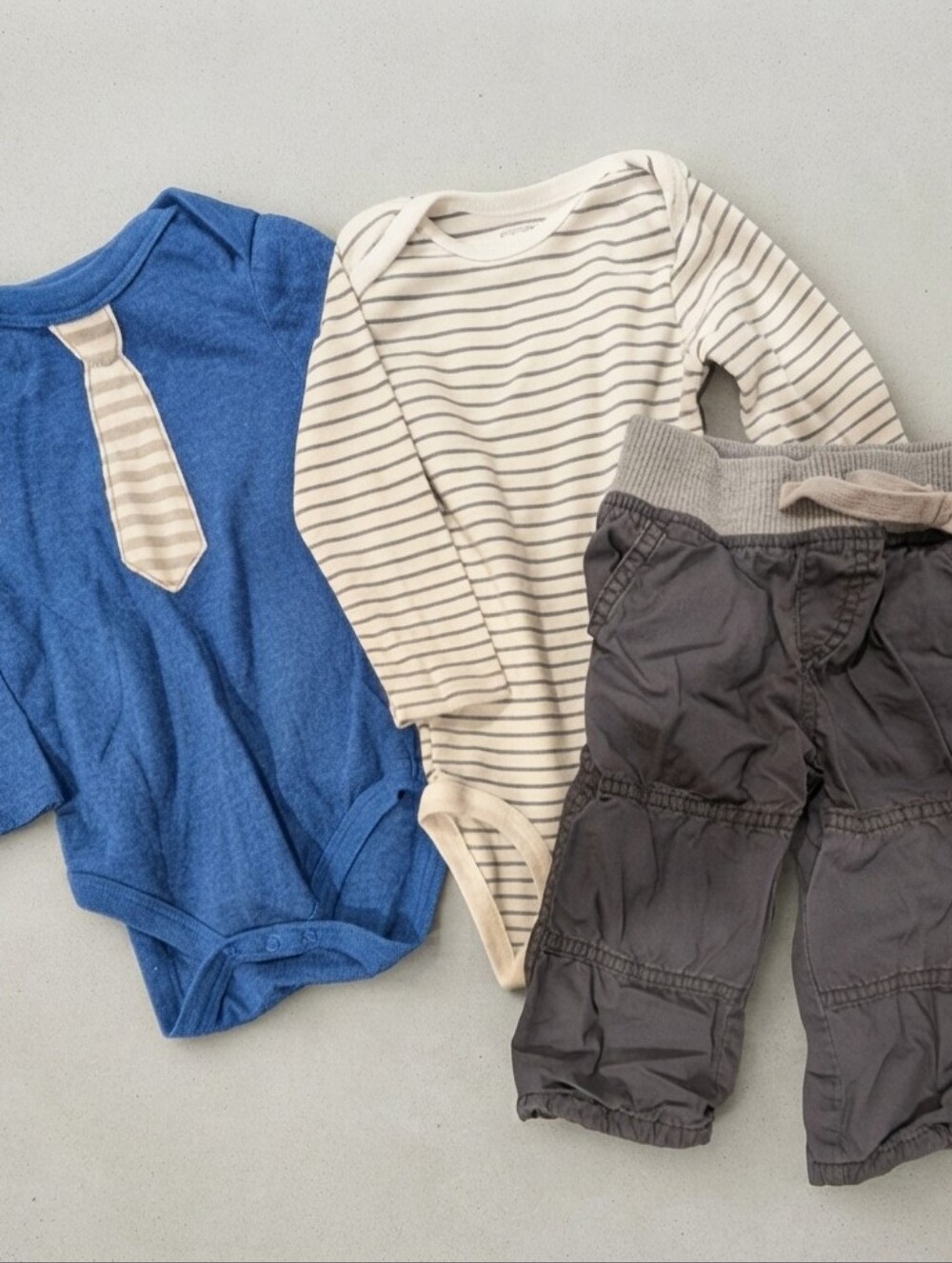 6-9M Baby Outfit Set with Blue Onesie and Striped Bodysuit